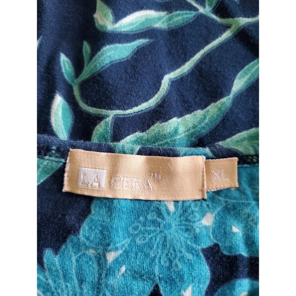 LA CERA Womens XL‎ Blue Tropical Floral Short Sleeve Midi Cotton Dress Pockets - Picture 3 of 9